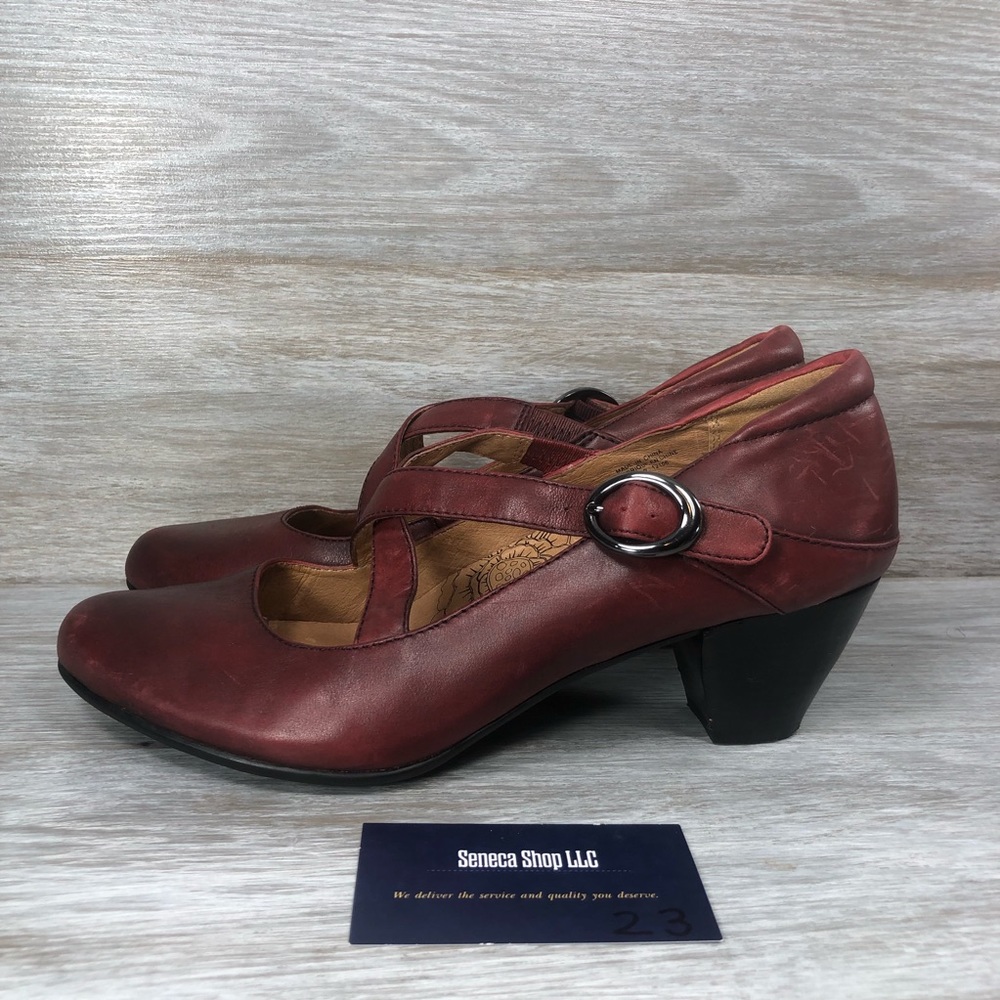 Taos Burgundy Red Leather Mary Jane Strap Heels